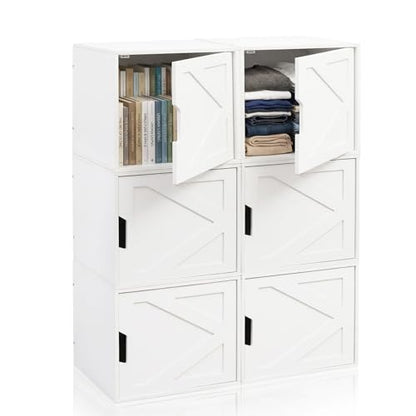 Fasmov Stackable Cube Storage Organizer, Multifunctional Wood Cubby Bookshelf with Door, Easy Assembly DIY Storage Bin, Durable Classic Storage Unit for Bedroom Living Room Office, White