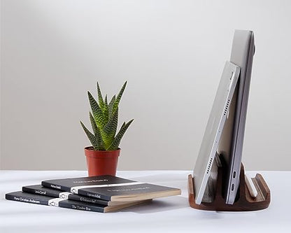 THEHRDWOOD Laptop Stand Vertical Laptop Holder for Desk - All MacBook Vertical Stand up to 0.7'' Thick - Laptop Vertical Stand Handmade of Natural Wood - MacBook Holder (Dragon Mono Walnut) - color: Dragon Mono Walnut