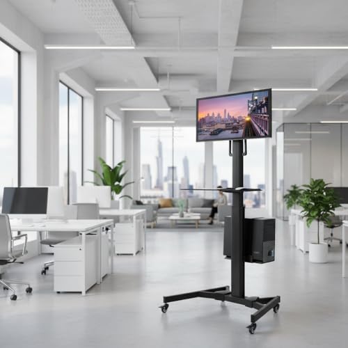 Mount-It! Computer Cart Mobile Desk Workstation with Monitor Mount for Screen up to 32", Rolling Computer Desk PC Cart, Keyboard & Mouse Tray, Rolling Stand with Adjustable CPU Holder, 63.5" Tall - style: 1 Monitor