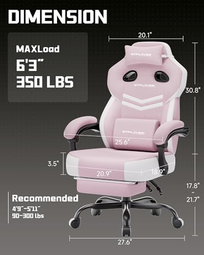 GTPLAYER Big & Tall Gaming Chair, Wide Seat with Footrest, Pink - color: 04 Pink