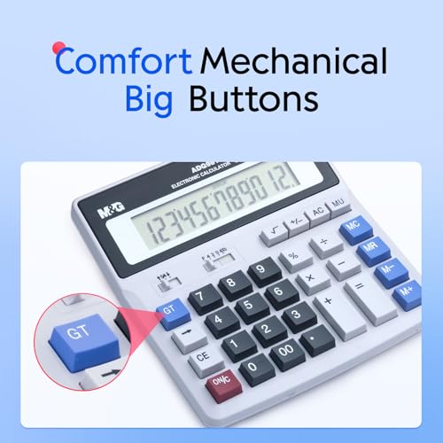 M&G Desk Calculator 12 Digit Extra Large LCD Display, Dual Solar Power and Battery, Accounting Calculator with Big Button, Battery Include, Perfect for Office Business Home Daily Use - style: Large Mechanical Buttons