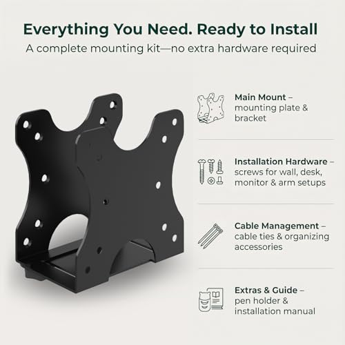 Yimaut Adjustable Mini PC Vesa Mount Bracket Behind Monitor, Under Desk, Attached to Monitor Arm, Wall or Stand Pole for HP, Dell, KAMRUI, Mac Mini, GMKtec, Cable Boxes, Wi-Fi Routers and Small CPUs