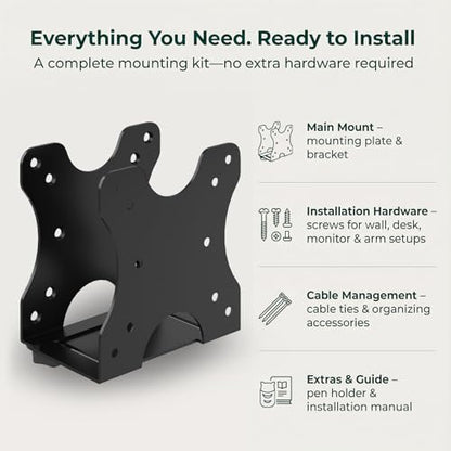 Yimaut Adjustable Mini PC Vesa Mount Bracket Behind Monitor, Under Desk, Attached to Monitor Arm, Wall or Stand Pole for HP, Dell, KAMRUI, Mac Mini, GMKtec, Cable Boxes, Wi-Fi Routers and Small CPUs