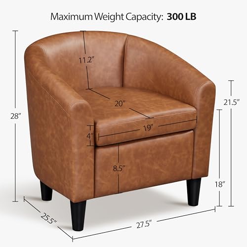Topeakmart Faux Leather Accent Chair Set of 2, 300 lb Cap, Brown | Set of 2 PU Leather Barrel Chairs, U-shaped Backrest, Foam Seat, 18" Seat Height, Solid Wood Legs - color: Brown, size: Set of 2