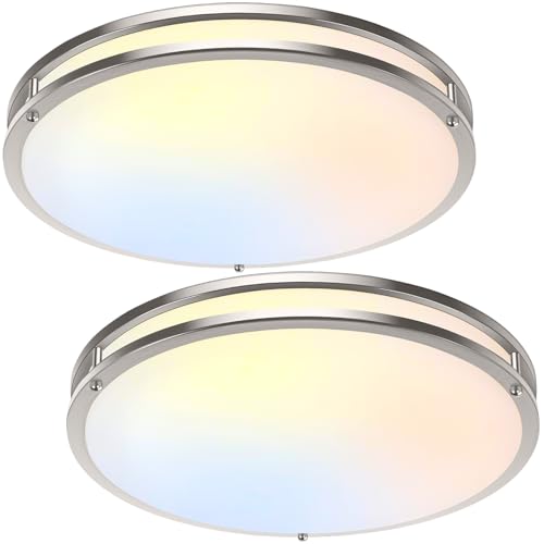 18inch 50W LED Flush Mount Ceiling Lights 5600lm Super Bright, Dimmable LED Ceiling Light Fixtures 2700K-6500K 5CCT Adjusted, 2-Pack Modern Light Fixtures Ceiling for Living Room Bedroom Kitchen - color: Brushed Nickle-5CCT-2, size: 18 inch