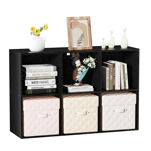 6 Cube Bookshelf with Closed Back Panel, 13.5-inch Wooden Cubby Shelves Heavy Duty - Bookcase for Living Room, Home, Office (Black) - color: Black, size: 6 Cube-13in
