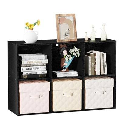 6 Cube Bookshelf with Closed Back Panel, 13.5-inch Wooden Cubby Shelves Heavy Duty - Bookcase for Living Room, Home, Office (Black) - color: Black, size: 6 Cube-13in