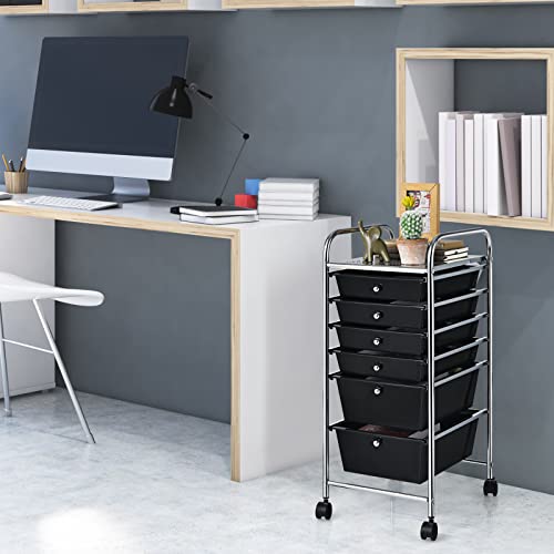 GOFLAME 6-Drawer Rolling Storage Cart, Multifunctional Art Craft Organizer, Mobile Utility Storage with Removable Drawers & Lockable Wheels, Craft Cart for Home Office, School, Black - color: Black, size: 6-Drawer without Wood Top