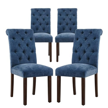 COLAMY Button Tufted Dining Chairs Set of 4, Parsons Upholstered Fabric Dining Room Chairs Kitchen Chairs with Wood Legs and Padded Seat, Blue - color: Blue, size: set of 4