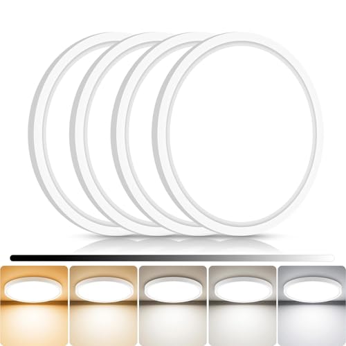 libtit 4Pack 7inch LED Flush Mount Ceiling Light, Dimmable & 5Color Temperatures (3000K-6500K), 15W Round Slim White Light Fixture for Closet Hallway Kitchen Bathroom Laundry - color: White, size: 7inch-4pack