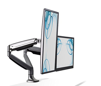 Mount-It! (MI-1772) Dual Monitor Arm Mount Desk Stand Two Articulating Gas Spring Height Adjustable Arms | Fits Up To 32" VESA 75 100 Compatible Screens | C-Clamp and Grommet Bases (Silver) - color: Silver