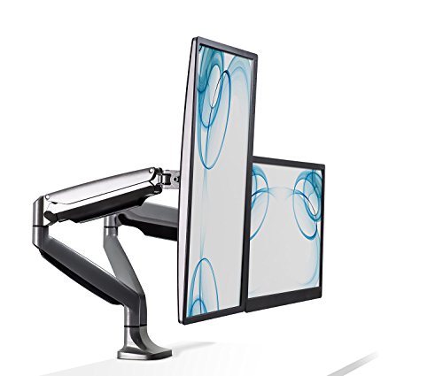 Mount-It! (MI-1772) Dual Monitor Arm Mount Desk Stand Two Articulating Gas Spring Height Adjustable Arms | Fits Up To 32" VESA 75 100 Compatible Screens | C-Clamp and Grommet Bases (Silver) - color: Silver