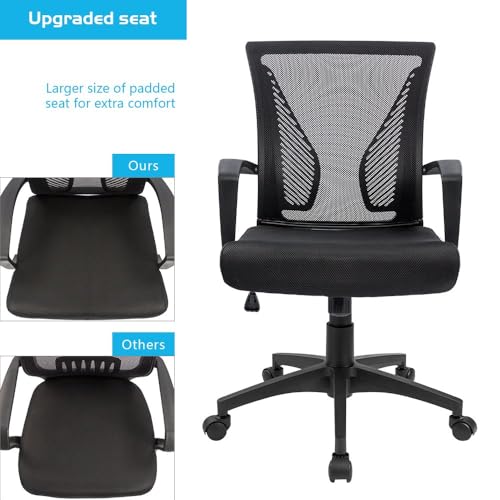 Furmax Office Chair Ergonomic Computer Desk Mesh Chair Mid Back Swivel Lumbar Support with Armrest (2, Black) - color: Black