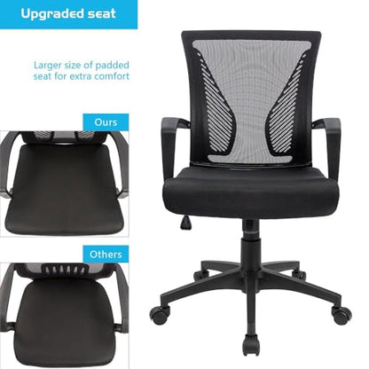 Furmax Office Chair Ergonomic Computer Desk Mesh Chair Mid Back Swivel Lumbar Support with Armrest (2, Black) - color: Black
