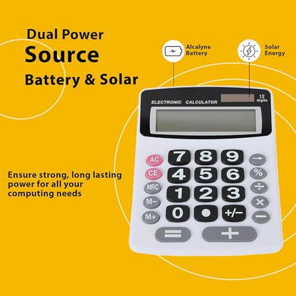 Lily's Home Jumbo 12-Digit Desktop Calculator Set of 2 (White), Solar/Battery Dual Power, Large Tilted LCD Display, Big Button Design, Quiet Operation, for Office, School, Business & Home Use - color: White-2PK
