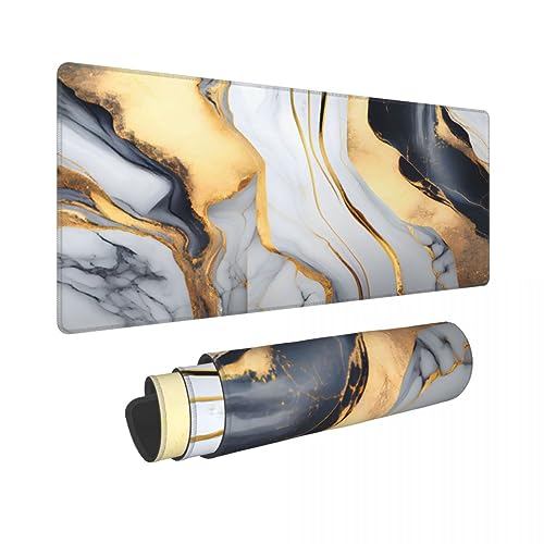 Desk Pad,Office Desk Mat 31.5"×11.8" Large Gaming Mouse Pad,Extended Computer Mouse Pad,Waterproof Thick Big Mouse Pads with Non-Slip Rubber Base Office Home Black White Gold Marble - color: Xl01-20 Black White Gold Marble, size: 31.5 x 11.8 in