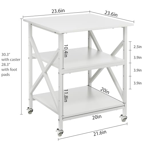 3 Tier Printer Stand, Large 23.6"x23.6" Printer Table with Wheels | 3d Rolling Printer Cart with Height Adjustable Storage Shelf,Fit printer/fax/3d/scanner for Home Office, White - color: White