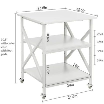 3 Tier Printer Stand, Large 23.6"x23.6" Printer Table with Wheels | 3d Rolling Printer Cart with Height Adjustable Storage Shelf,Fit printer/fax/3d/scanner for Home Office, White - color: White