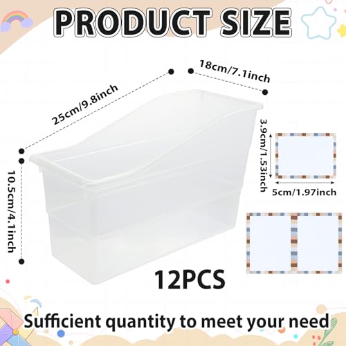 gisgfim 12 Pack Large Book Bins with Labels (Clear) | Durable Plastic,Stackable Magazine Organizer,Storage Bins for Classroom,Library,Office,Bookshelf Categorization - color: Clear
