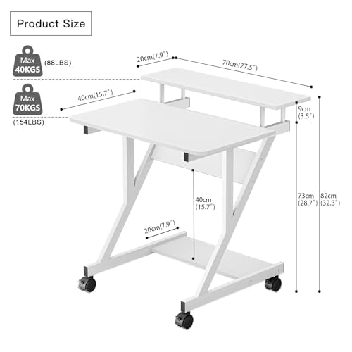Dripex Computer Desk for Small Spaces, 27.5 inch Small Computer Desk, 3 Tier Compact Desk with Monitor Shelf and Bottom Storage Shelves, Space Saving Desk, White - color: White
