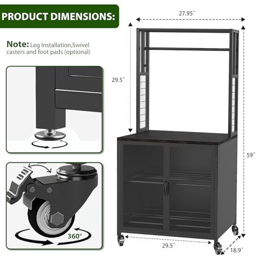 3D Printer Stand with Filament Storage, Heavy Duty 29.5" Printer Table Cart with Cabinet, Dustproof & Moisture-Proof Rolling Stand with 360° Wheels for Workshop, Studio, Office, Black