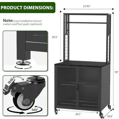 3D Printer Stand with Filament Storage, Heavy Duty 29.5" Printer Table Cart with Cabinet, Dustproof & Moisture-Proof Rolling Stand with 360° Wheels for Workshop, Studio, Office, Black