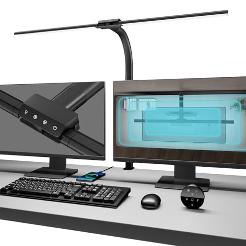 Desk lamp,LED Desk Lamps for Home Office,Eye-Care Architect Lamp for Desk with Clamp,Dual Screen Computer Monitor Gooseneck Smart Light:24W100 Lighting Models Adjustable Table Lamp for Study Drafting