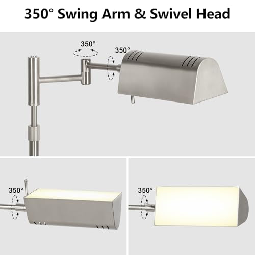 SUNMORY Dimmable LED Pharmacy Floor Lamps, 16W/1500LM Bright Reading Lamp | Remote Touch Control, 350°Swing Arm, Adjustable Height, Task Craft Tall Standing Light for Living Room Bedroom Office, Nickel - color: Nickel