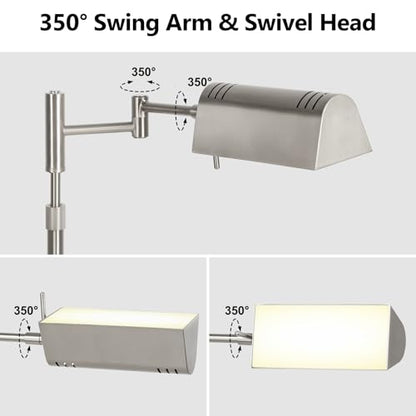 SUNMORY Dimmable LED Pharmacy Floor Lamps, 16W/1500LM Bright Reading Lamp | Remote Touch Control, 350°Swing Arm, Adjustable Height, Task Craft Tall Standing Light for Living Room Bedroom Office, Nickel - color: Nickel