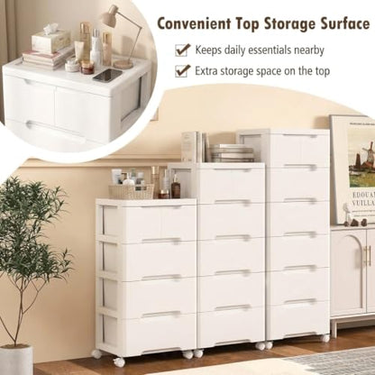Storage Cabinet with 6 Plastic Drawers, Vertical Cart with wheels, Storage Organizer for Bedroom, Bathroom, Living Room & Office (16"L x 13"W x 38"H) - size: 16” x 13” x 38” (6 Drawers)