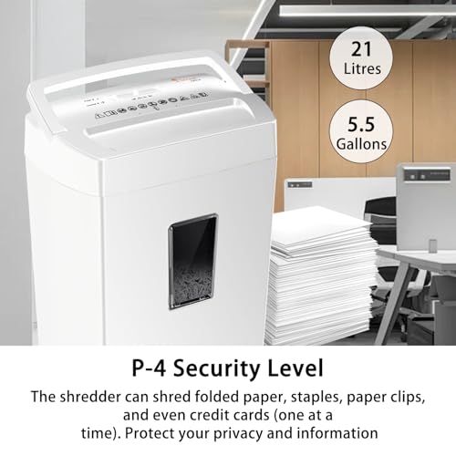 Bonsaii Heavy-Duty Cross-Cut Shredder, Handles up to 12 Sheets at Once, Providing P-4 high Security, Credit Cards, Mail & taples, 5.5-Gallon bin with a Transparent Window, Use in Home Offices, White - color: White, size: 12-Sheet | 5 min