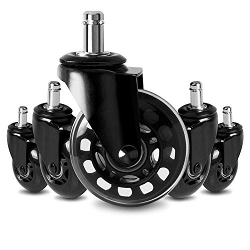 Office Chair Caster Replacement Wheel for Hardwood Floor and Carpet, Heavy Duty Universal Floor Safe Caster Set of 5,Rubber Wheels Office Chair to Replace Office Chair mats,fits 98% Chairs - color: Black