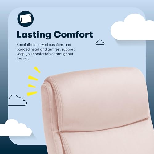 Serta Executive Office Chair with Lumbar Support, Fixed Arms Leather Chair - color: Pink Velvet Fabric