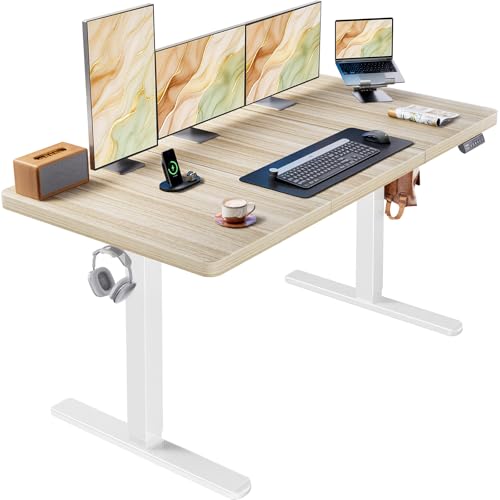HUANUO 60 x 30 inch Large Standing Desk, Powerful Brushless Motor Large Height Adjustable Table, 4 Memory Preset Stand Up Work Station Sit Stand Desk, Home Office with Thick T-Shaped Frame,Natural - color: Natural, size: 60" X 30"