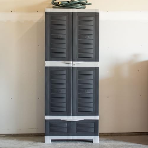 Sunnydaze 57" Garage Storage Cabinet with Locking Doors & Shelves, Charcoal - color: Charcoal, style: With Drawer - 57.5" H