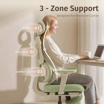 WELAX Ergonomic Office Chair with Lumbar Support, High Back Home Desk Chair with 3D Headrest & 4D Armrests, S3 Pro Ergonomic Mesh Office Chair with Footrest, Gaming & Executive Computer Chairs, Green - color: Cloud Green, size: With 16.5'' Footrest