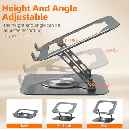 Adjustable Laptop Stand for Desk, 360 Rotating Base, Foldable (10-17.3'') | Ergonomic Laptop Holder for Desk, Foldable Portable for Office & Home Compatible with MacBook Air Pro, Dell, HP (10-17.3'')