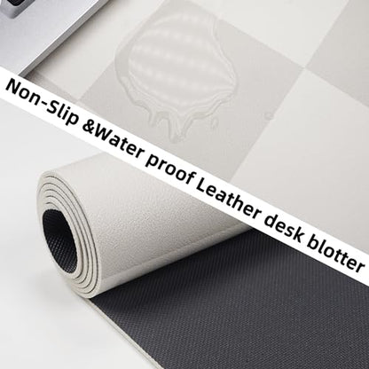 AFIING Leather Desk Mat, 31.5"x12", White Grey | Non-Slip Rubber Base, Easy Clean Surface, Desk Protection, Office & Home - color: Whitegray
