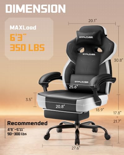 GTPLAYER Big & Tall Gaming Chair, Wide Seat with Footrest, New Black - color: 11 New Black