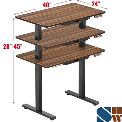 SHW 40-Inch Electric Height Adjustable Standing Desk w/Drawer, Walnut - color: Walnut, size: 40-Inch