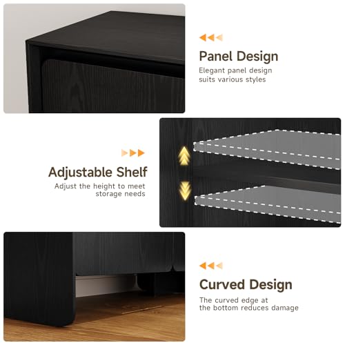 63" Sideboard Buffet Cabinet with Storage, Buffet Sideboard Cabinet with 4 Doors & Adjustable Shelves, Modern Coffee Bar Console Table for Living Room, Kitchen, Entryway (Black) - color: Black
