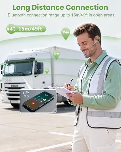 Bluetooth Headset,72H Work Single-Ear Wireless Earpiece for Cell Phone Call | 2 Charging Ways & 500mAh Charging Case,Dual Mic ENC Noise Cancel, Mute Button,V5.1 Hands-Free for Phone and Laptop - color: Solid army green