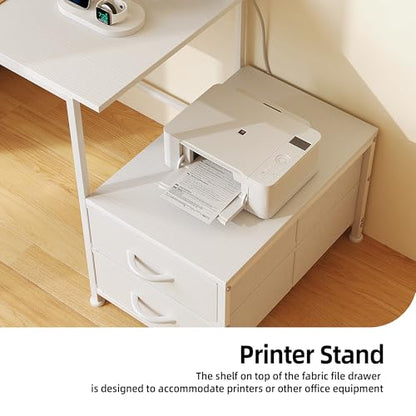 52 Inch Office Desk with 6 Drawers and Printer Space for Storage, Reversible Computer Desk with Monitor Stand & Power Outlets, Home Office Desks, White