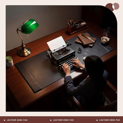 47.2 x 17 Inch Leather Desk Pad with Side Rails Mat, Black - color: Black, size: 47.2" x 17"