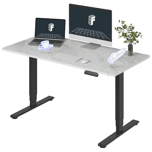 FLEXISPOT E6 3-Stage Dual Motor Electric Standing Desk 55 x 28 Sit Stand Up Desk, Holds 220 lbs, Adjustable Height w/Memory Presets, One-Piece Marble Grey Desktop & Black Frame, Ships in 2 Boxes - color: Black Frame + Marble Grey Top, size: 55"x28" Whole-