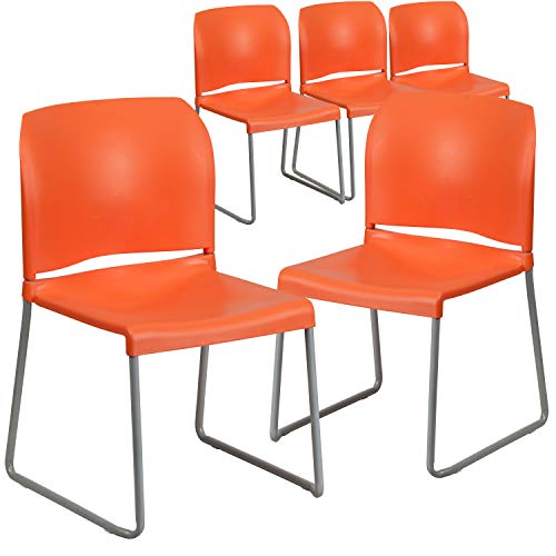 Flash Furniture Hercules Series Contoured Stacking Chairs for Waiting Rooms and Offices, Ergonomic Lobby Chairs with Curved Back, Set of 5, Orange - color: Orange, size: Set of 5