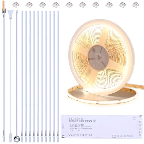 BENLUN 12V COB LED Under Cabinet Strip Lighting Cuttable 32.8ft for Kitchen | 4000K Natural White LED Strip Lights Dimmable Adhesive 8W/M CRI 93 with Dimmer and Power Supply for Bookcase Shelf Display - color: Natural White