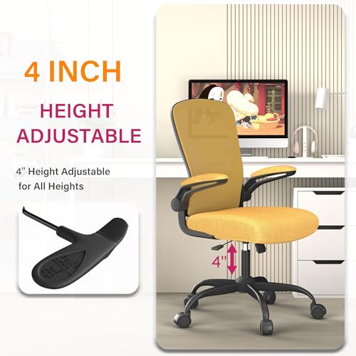 Mimoglad Office Chair, Ergonomic Desk Chair with Adjustable Lumbar Support, High Back Mesh Computer Chair with Flip-up Armrests- Task Chairs, Executive Chair for Home Office - color: Gold