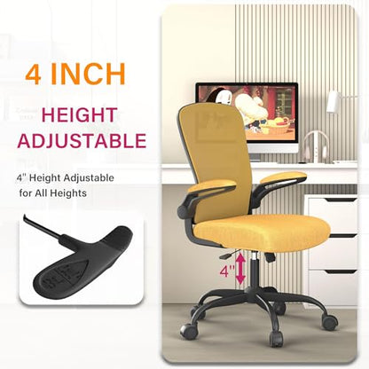 Mimoglad Office Chair, Ergonomic Desk Chair with Adjustable Lumbar Support, High Back Mesh Computer Chair with Flip-up Armrests- Task Chairs, Executive Chair for Home Office - color: Gold