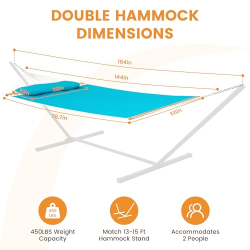 Lazy Daze Double Quilted Hammock with Pillow for Outside, Fit 13-15Ft Stand - color: Aqua